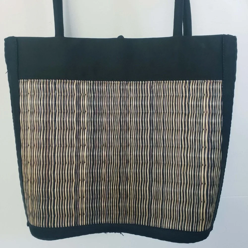 Baskets Of Cambodia Women's Reed Hard Bottom Zip Close Tote Purse Shoulder Bag - Picture 6 of 13